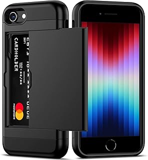for Apple iPhone SE (2022) / iPhone SE (2020) / iPhone 8 / iPhone 7 Case with Credit Card Holder, Wallet Case Slide Cover Dual Layer Hard PC Rubber Cover Phone Case for iPhone 7 8 SE2 SE3 4.7'